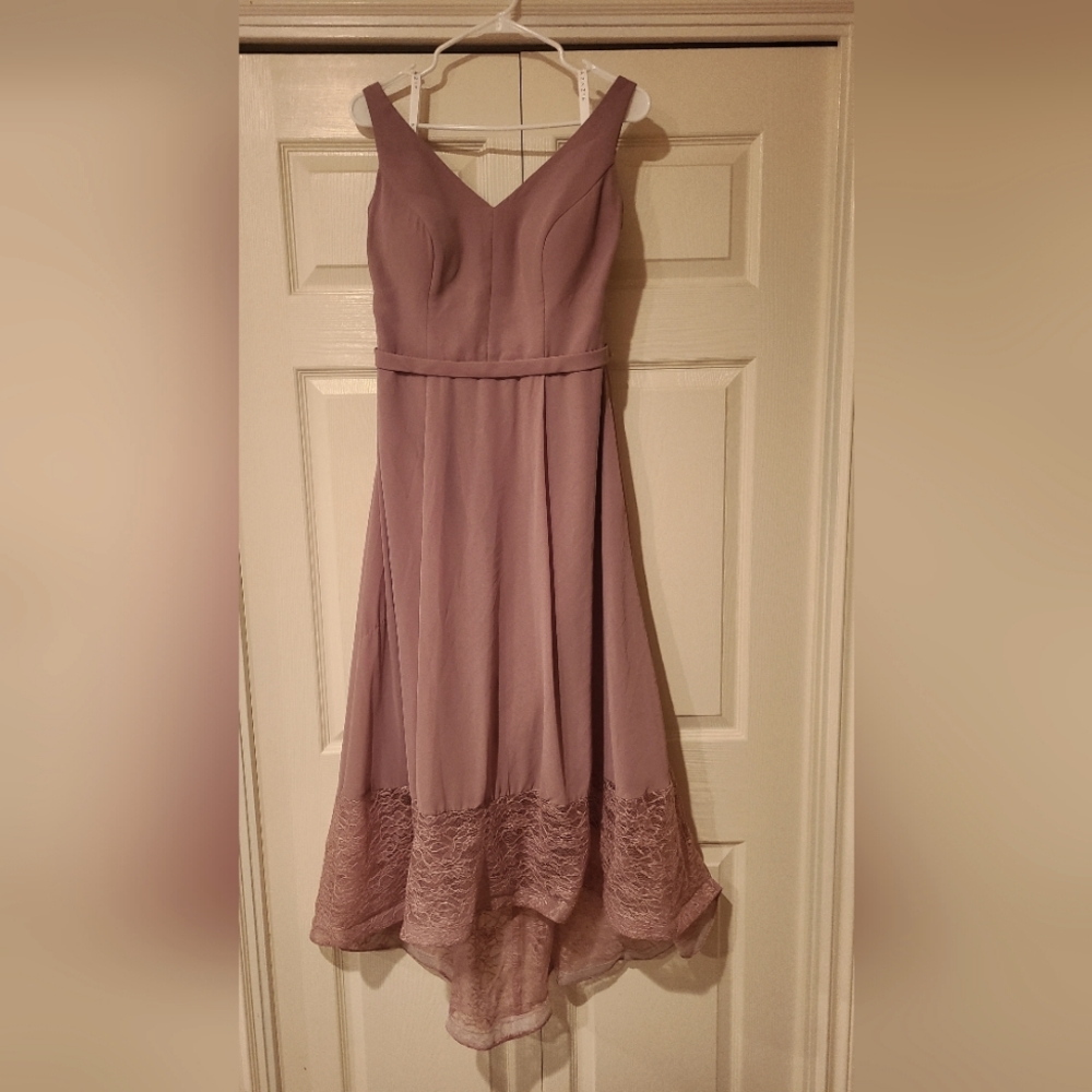 Azazie Mauve Pink High-Low Chiffon and Lace Formal Dress size 12